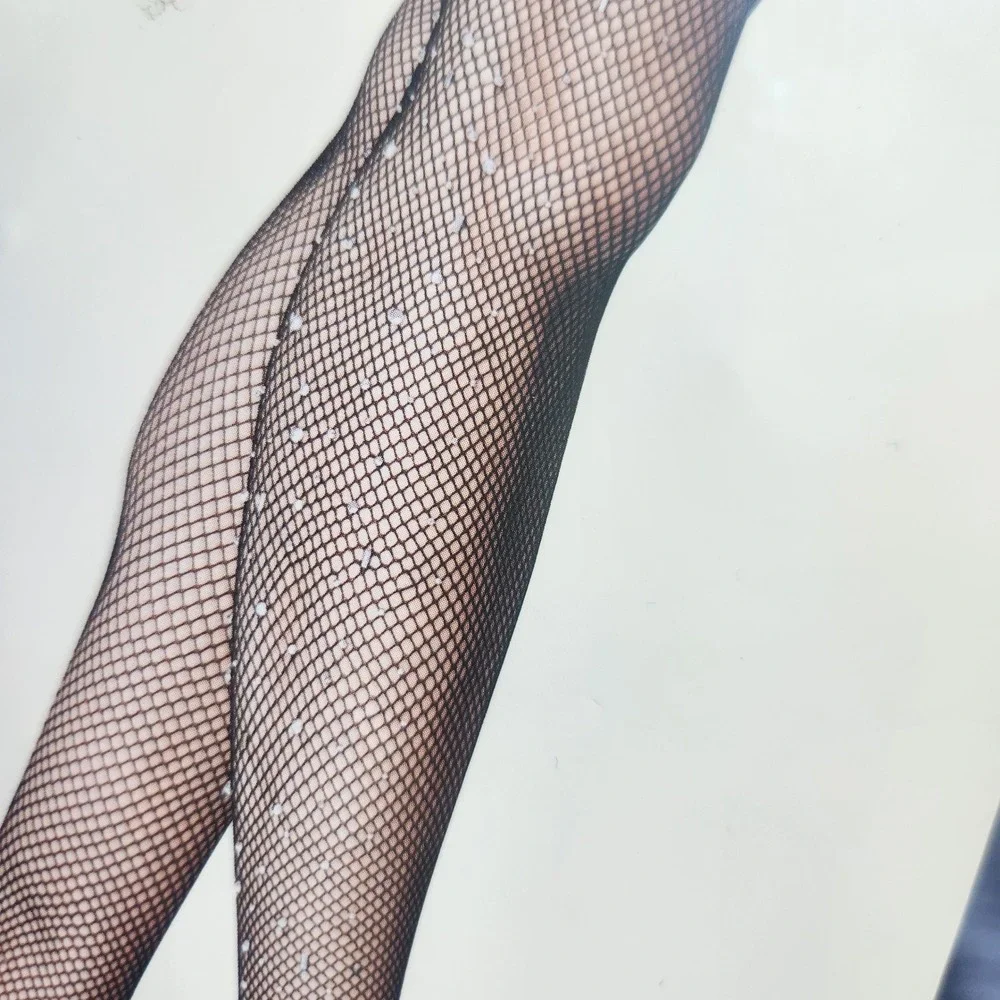 A New Day Black Fishnet Tights with Rhinestones‎ Size S/M